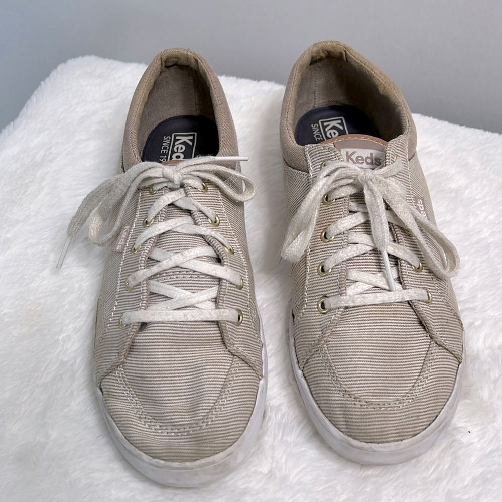Keds Brown and White Striped Canvas Sneaker size 6.5